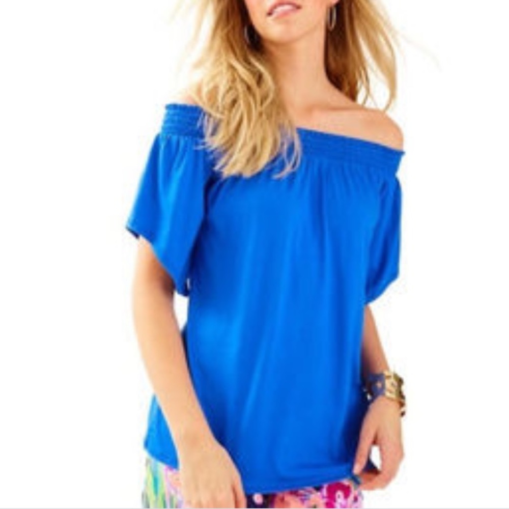 Lilly Pulitzer Relaxed Blue Off-Shoulder Blouse